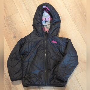 Reversible The North Face Black Quilted Jacket with Pink Logo